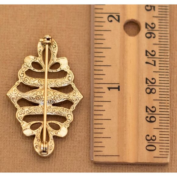 Vintage Victorian Faux Diamond Rhinestones Gold Tone Symbolic Brooch - Y2 - Picture 2 of 2